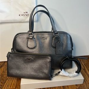 Coach Nolita Gunmetal Metallic Satchel Bag and Matching Credit Card Holder